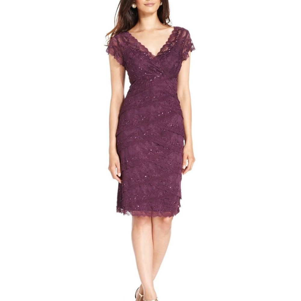 MARINA Deep Red Lace Midi Dress